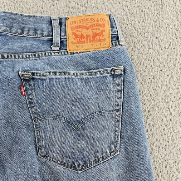 Levis Jeans Mens 38x34 Blue 505 Regular Fit Straight Leg Modern Work Pants - Picture 14 of 16